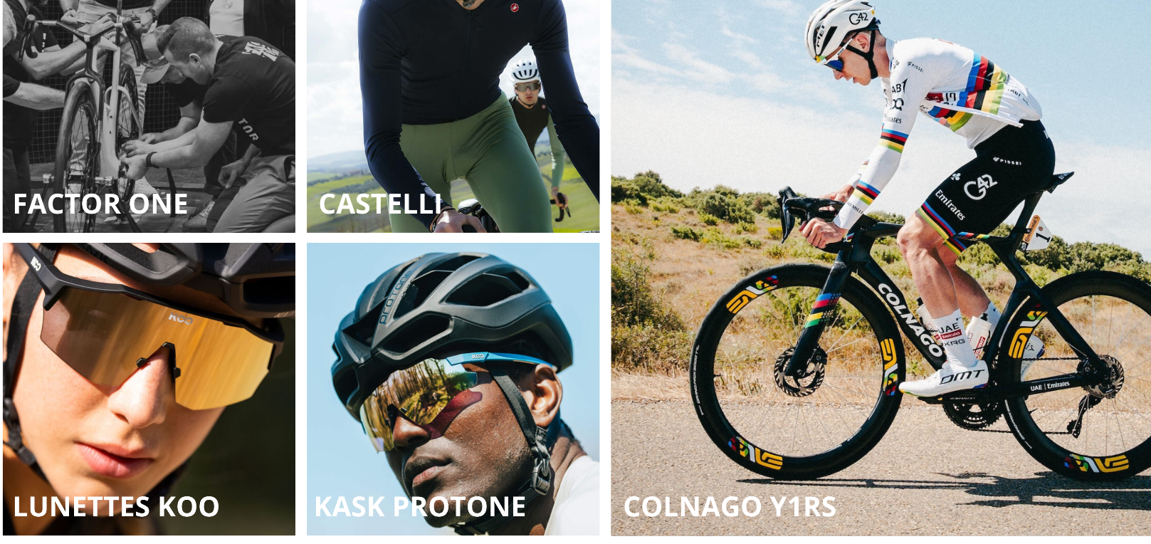Marques Factor One, Lunettes KOO, KASK Protone, Colnago Y1RS